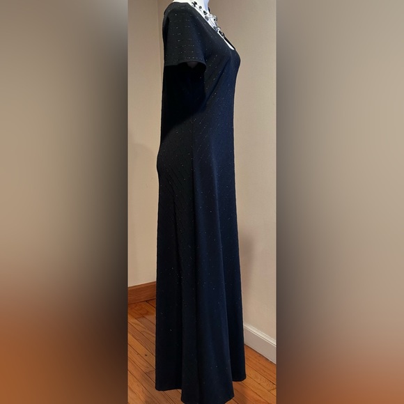 Chrusty Lyn Long Maxi Dress W Black Sequence Glitter Asymmetrical Stripes SZ 14 - Picture 5 of 12